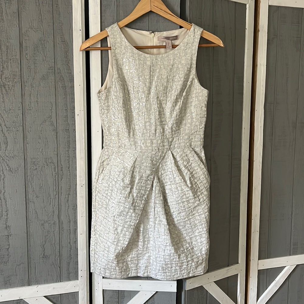 White and silver metallic dress- with pockets